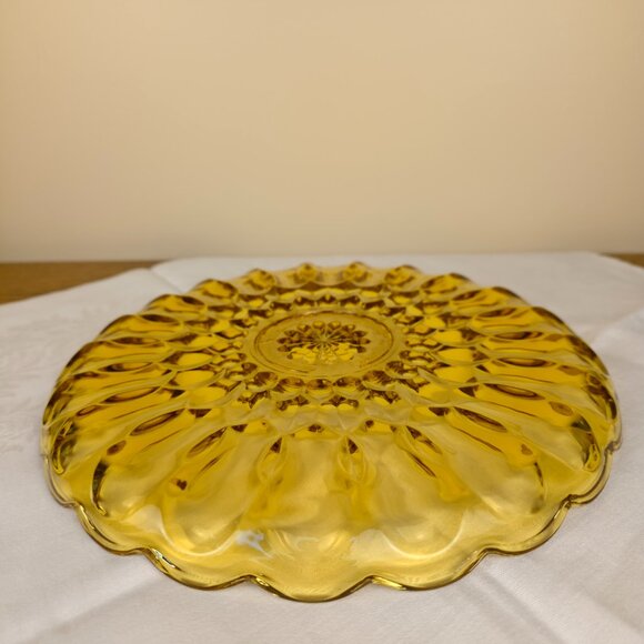 Vintage Amber Glass Serving Plate, 10" Likely Indiana Glass, Sunburst Pattern - Picture 7 of 9